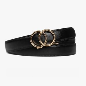 Elegant Black Leather Belt with Gold Buckle
